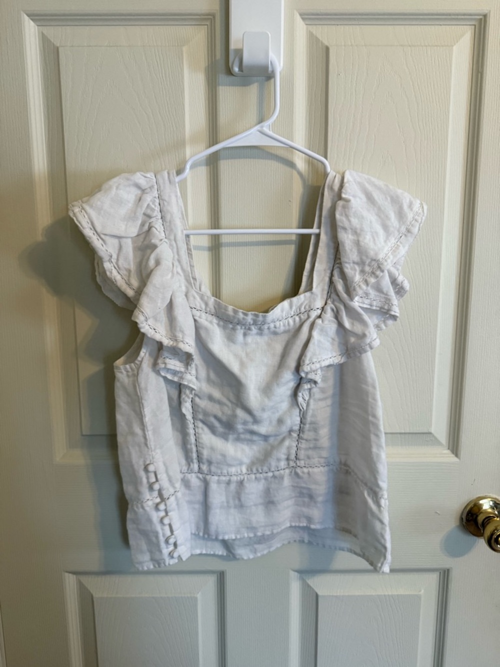 Faherty White Ruffle Linen-Blend Camisole